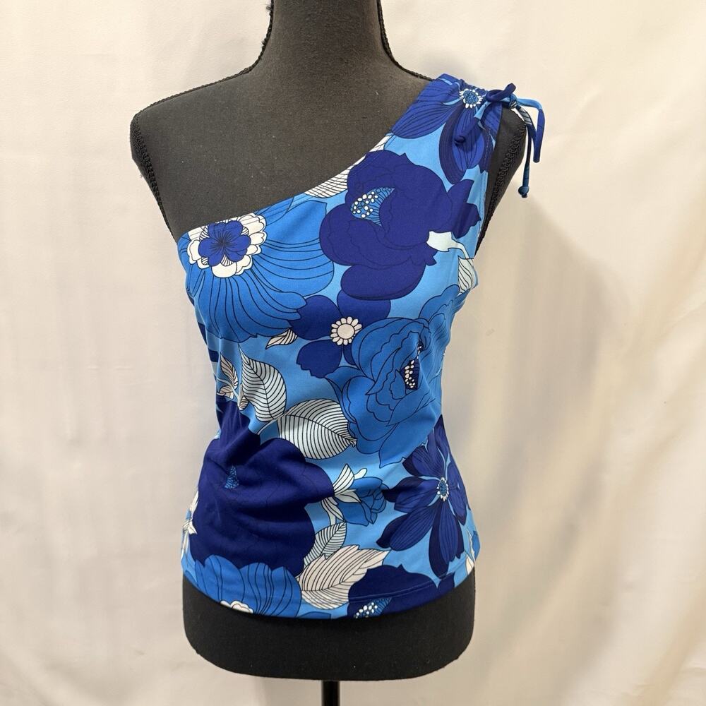 Vintage | Y2K | Charlotte Russe | Blue Floral One Shoulder Tie Ruched | Sz L
